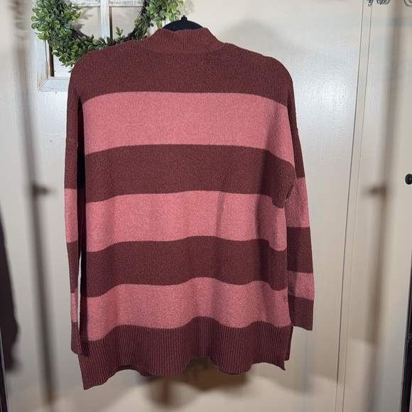 Loft Striped Cardigan Sweater Maroon Pink size Medium - Picture 3 of 4